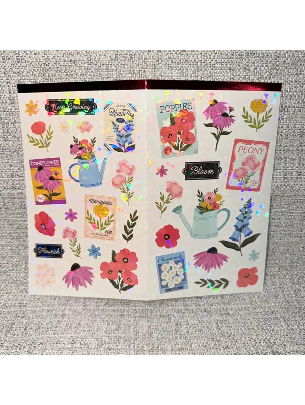 Sandy Lion Shiny Holographic Floral Garden Stickers 2 Sheet Scrapbook Journaling